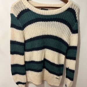 Abercrombie & Fitch Green and Cream Striped Sweater
